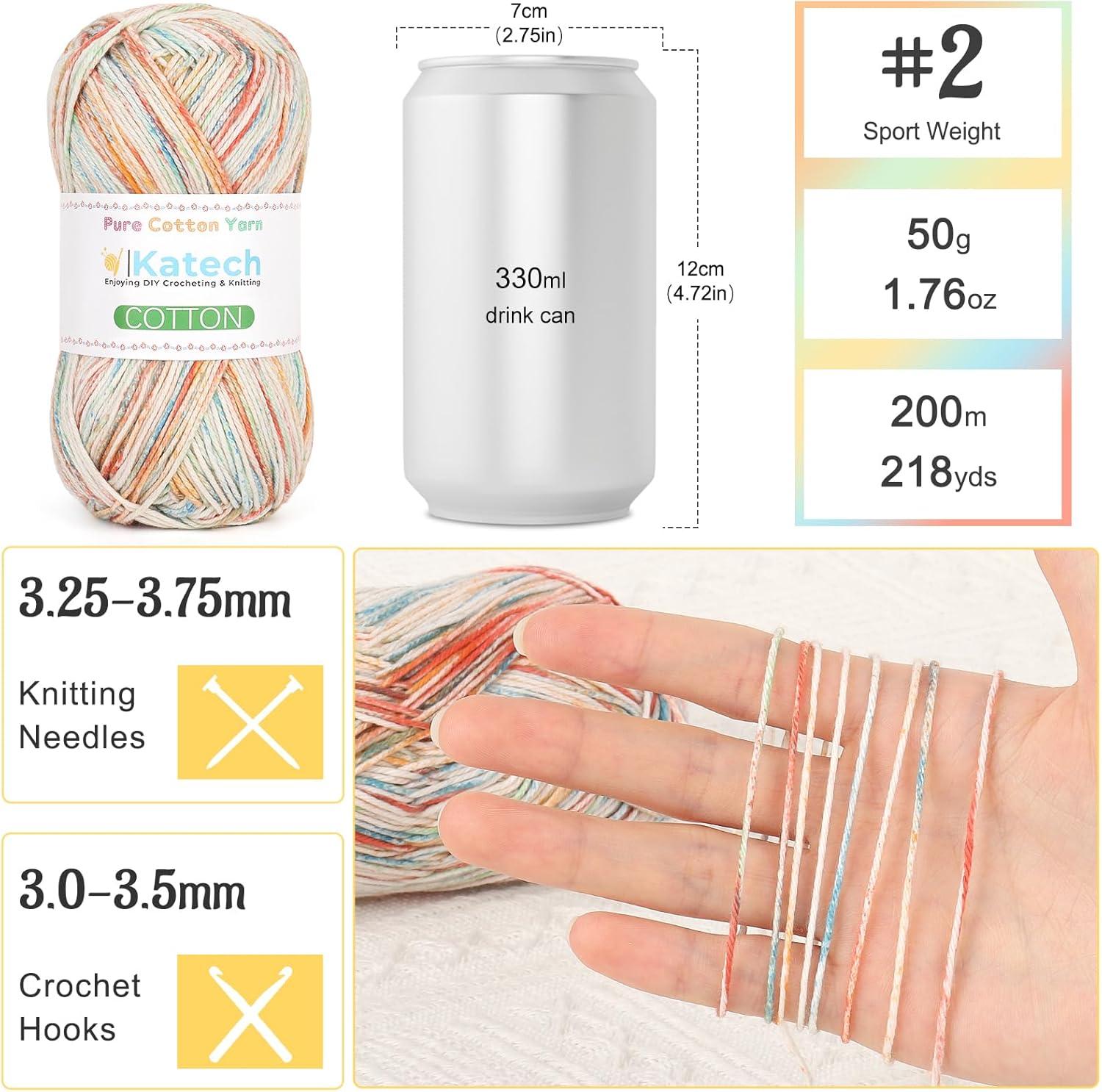 image:imageKatech 1OO Ombre Cotton Yarn for Crocheting  6 Pcs of 50g176oz200m218yd  2 Sport Weight Baby Yarn for Knitting Fine Soft Multicolor Yarns for Baby Blankets Afghans Shawls Dress Hats BIce Cream