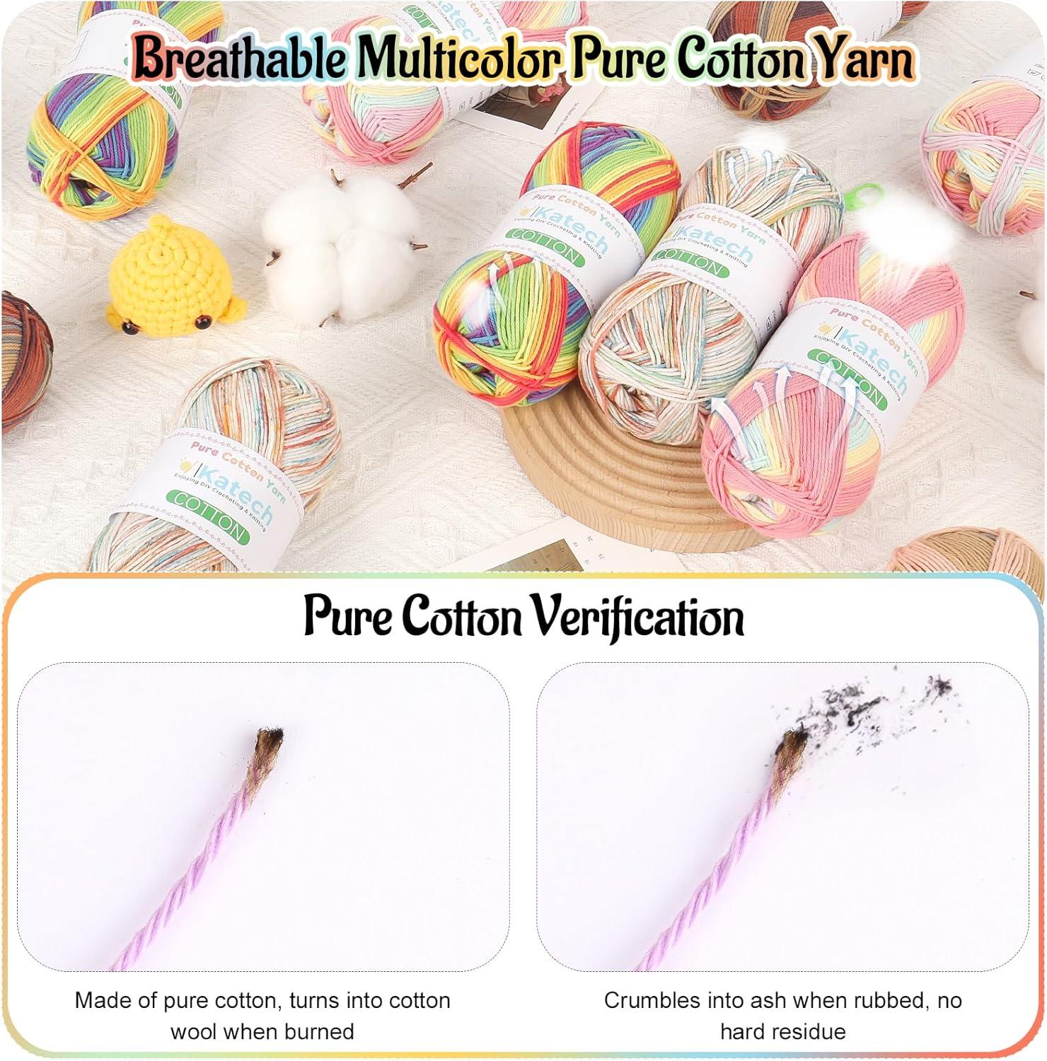 image:imageKatech 1OO Ombre Cotton Yarn for Crocheting  6 Pcs of 50g176oz200m218yd  2 Sport Weight Baby Yarn for Knitting Fine Soft Multicolor Yarns for Baby Blankets Afghans Shawls Dress Hats BIce Cream