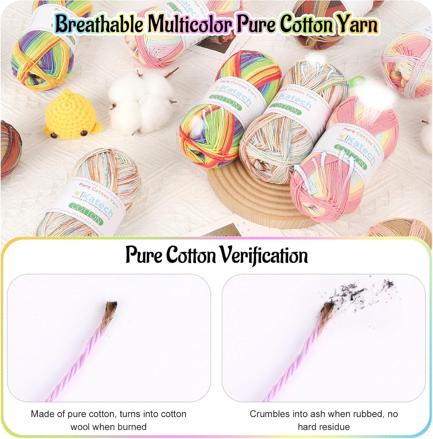 image:imageKatech 1OO Ombre Cotton Yarn for Crocheting  6 Pcs of 50g176oz200m218yd  2 Sport Weight Baby Yarn for Knitting Fine Soft Multicolor Yarns for Baby Blankets Afghans Shawls Dress Hats BRainbow