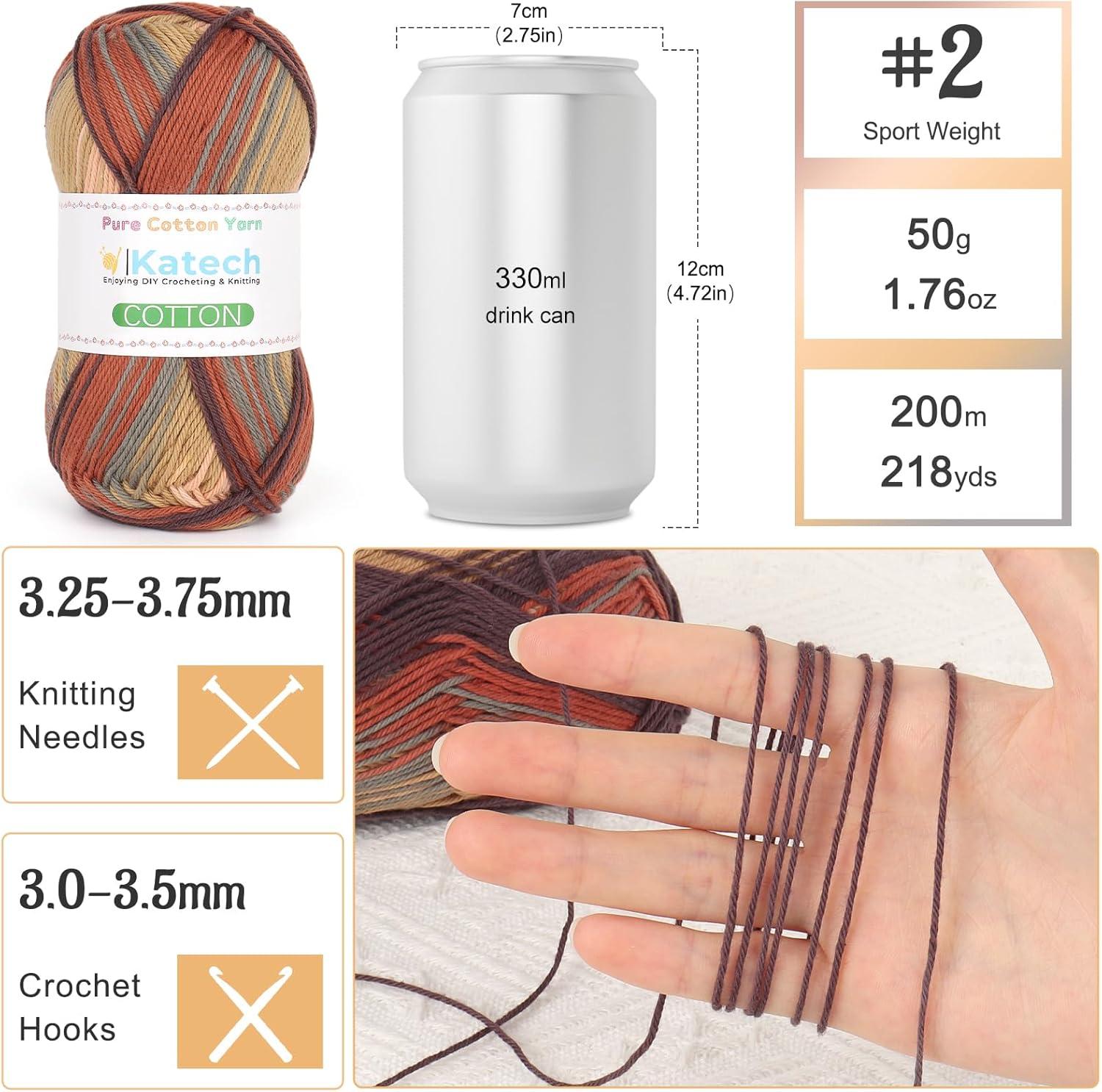 image:imageKatech 1OO Ombre Cotton Yarn for Crocheting  6 Pcs of 50g176oz200m218yd  2 Sport Weight Baby Yarn for Knitting Fine Soft Multicolor Yarns for Baby Blankets Afghans Shawls Dress Hats BCoffee Brown