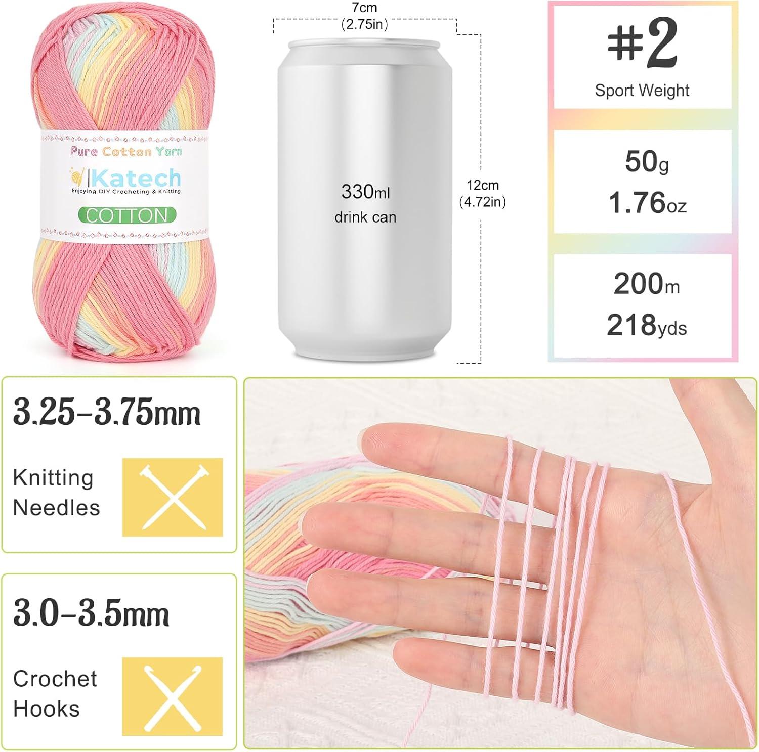 image:imageKatech 1OO Ombre Cotton Yarn for Crocheting  6 Pcs of 50g176oz200m218yd  2 Sport Weight Baby Yarn for Knitting Fine Soft Multicolor Yarns for Baby Blankets Afghans Shawls Dress Hats BCandy