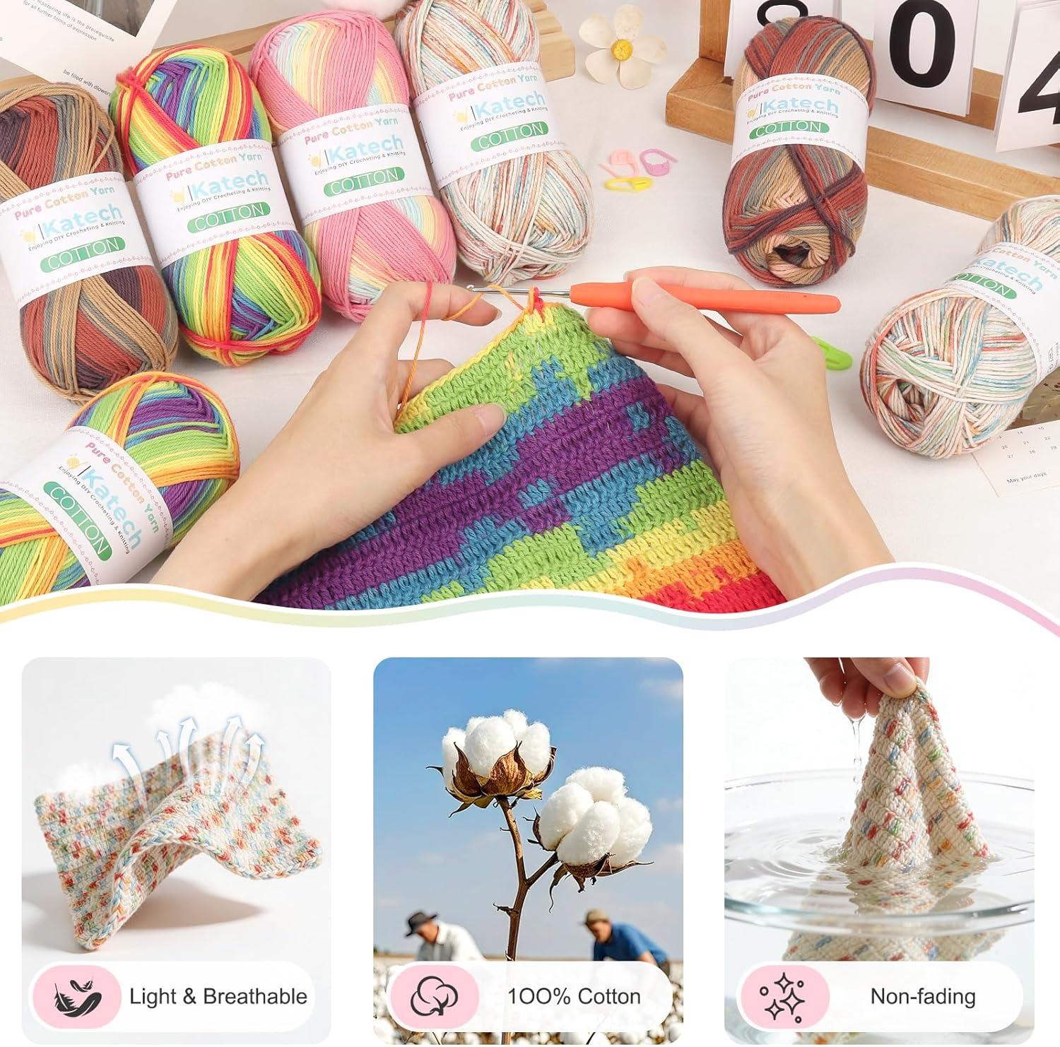 image:imageKatech 1OO Ombre Cotton Yarn for Crocheting  6 Pcs of 50g176oz200m218yd  2 Sport Weight Baby Yarn for Knitting Fine Soft Multicolor Yarns for Baby Blankets Afghans Shawls Dress Hats BCandy