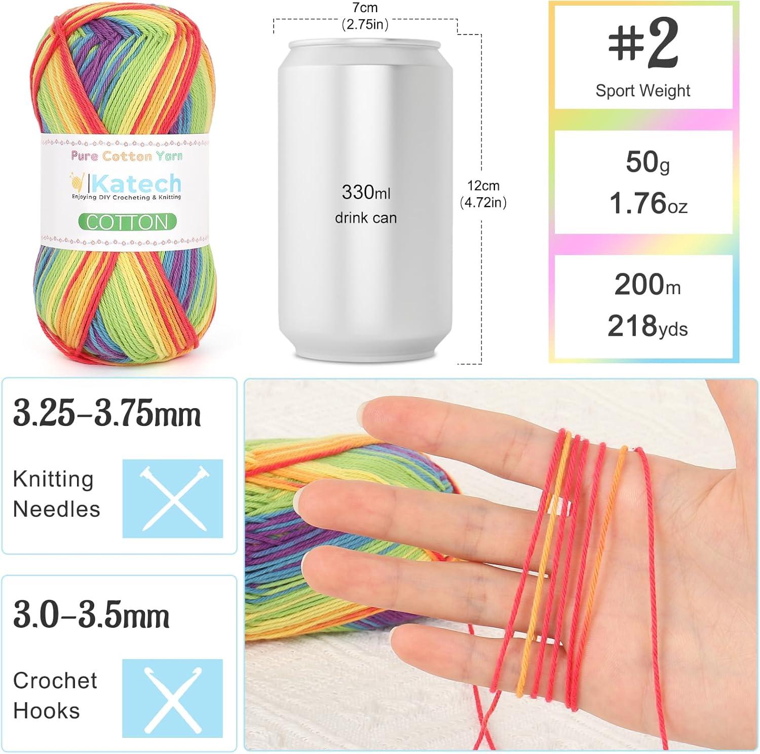 image:imageKatech 1OO Ombre Cotton Yarn for Crocheting  6 Pcs of 50g176oz200m218yd  2 Sport Weight Baby Yarn for Knitting Fine Soft Multicolor Yarns for Baby Blankets Afghans Shawls Dress Hats BRainbow