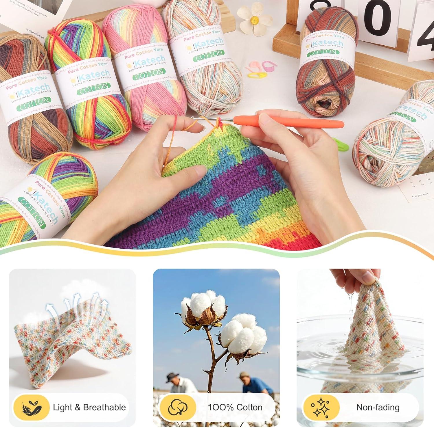 image:imageKatech 1OO Ombre Cotton Yarn for Crocheting  6 Pcs of 50g176oz200m218yd  2 Sport Weight Baby Yarn for Knitting Fine Soft Multicolor Yarns for Baby Blankets Afghans Shawls Dress Hats BIce Cream
