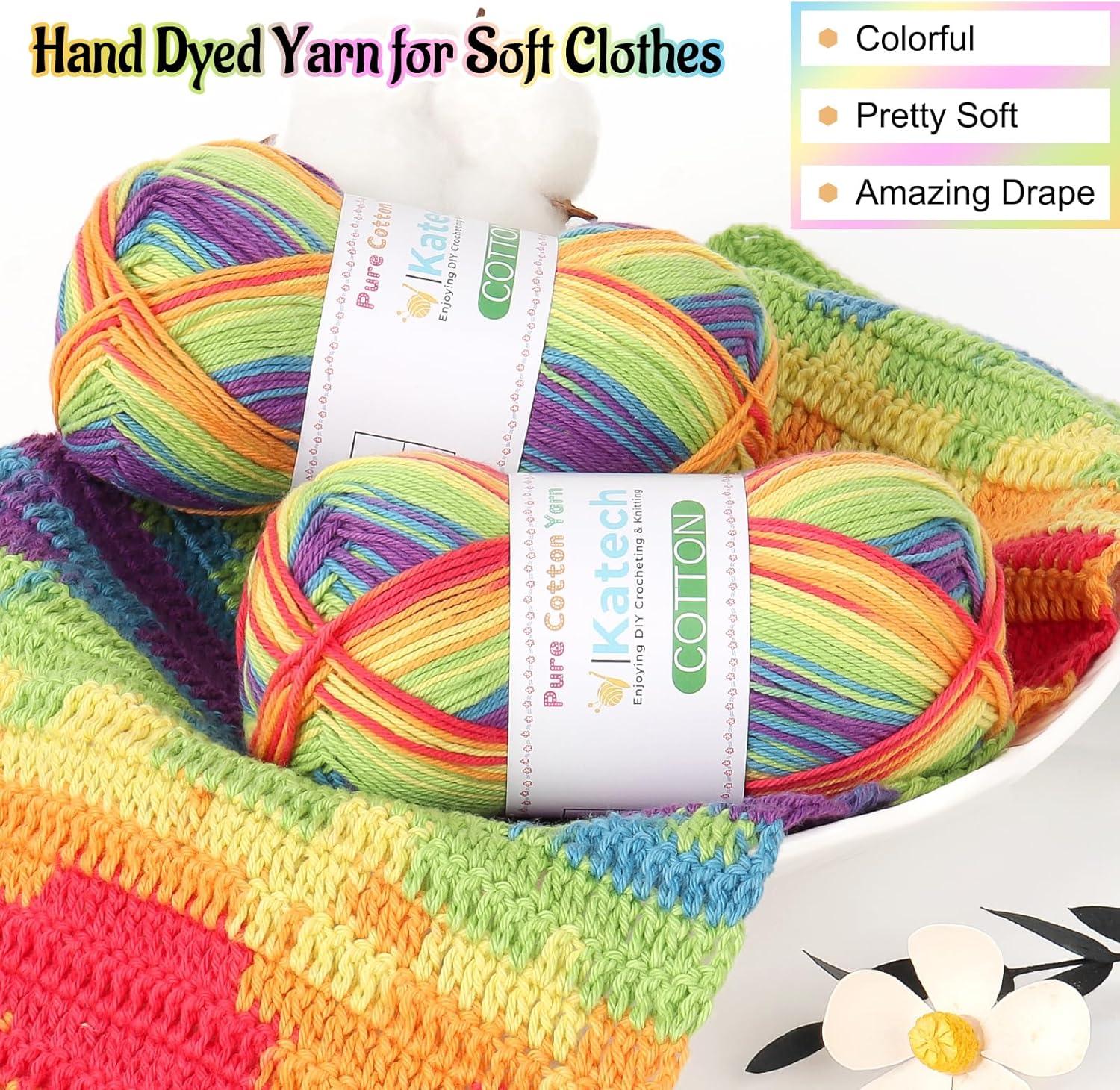 image:imageKatech 1OO Ombre Cotton Yarn for Crocheting  6 Pcs of 50g176oz200m218yd  2 Sport Weight Baby Yarn for Knitting Fine Soft Multicolor Yarns for Baby Blankets Afghans Shawls Dress Hats BRainbow