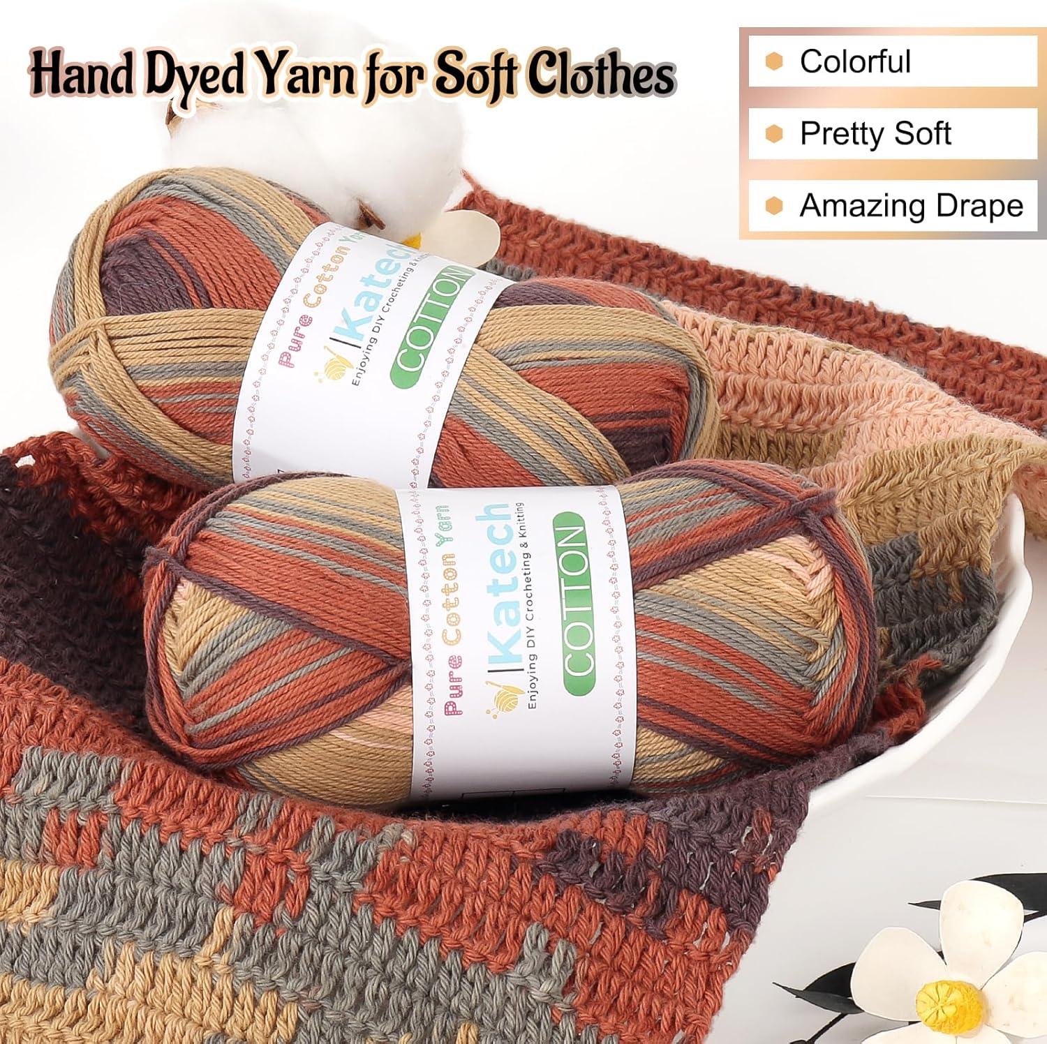 image:imageKatech 1OO Ombre Cotton Yarn for Crocheting  6 Pcs of 50g176oz200m218yd  2 Sport Weight Baby Yarn for Knitting Fine Soft Multicolor Yarns for Baby Blankets Afghans Shawls Dress Hats BCoffee Brown