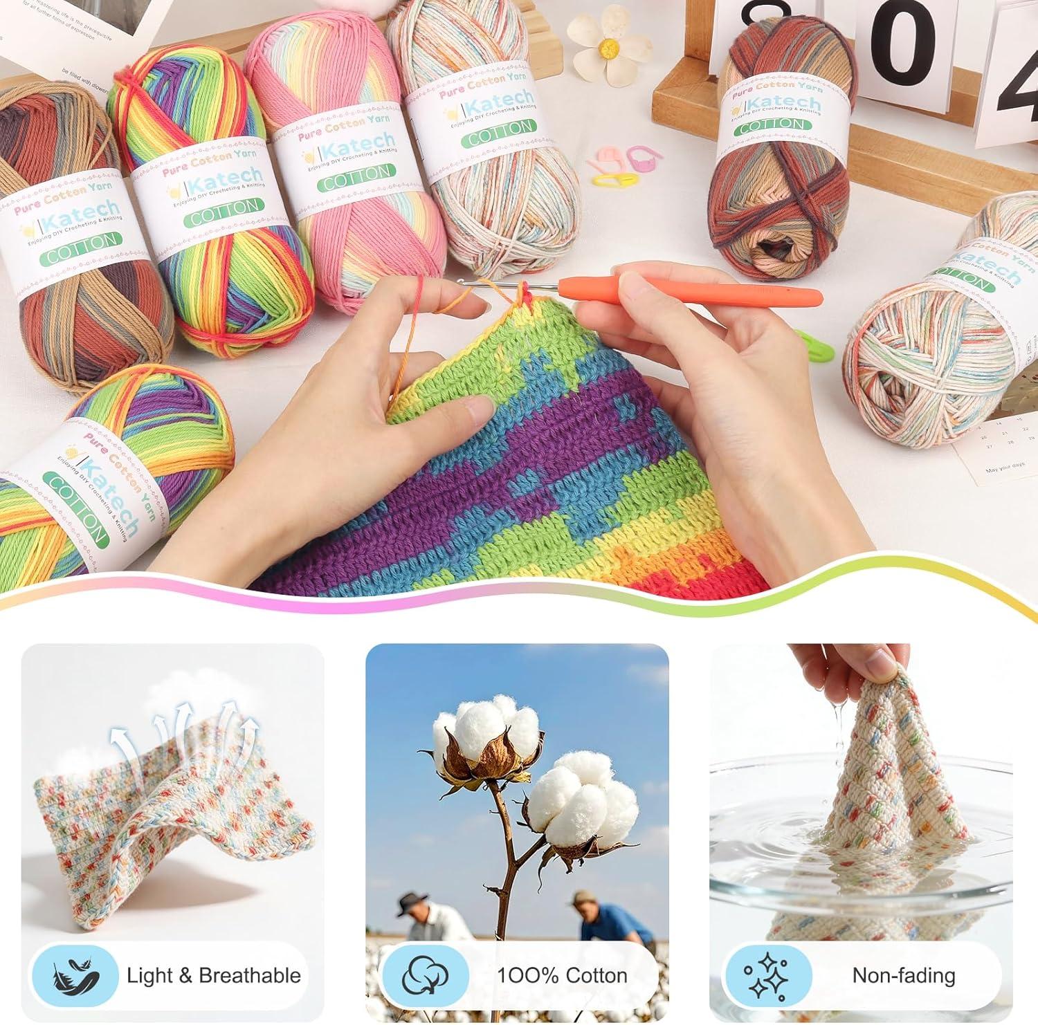 image:imageKatech 1OO Ombre Cotton Yarn for Crocheting  6 Pcs of 50g176oz200m218yd  2 Sport Weight Baby Yarn for Knitting Fine Soft Multicolor Yarns for Baby Blankets Afghans Shawls Dress Hats BRainbow