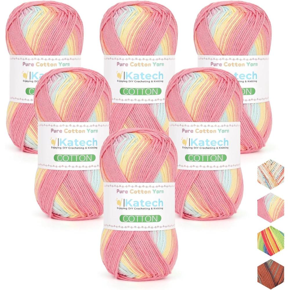 image:imageKatech 1OO Ombre Cotton Yarn for Crocheting  6 Pcs of 50g176oz200m218yd  2 Sport Weight Baby Yarn for Knitting Fine Soft Multicolor Yarns for Baby Blankets Afghans Shawls Dress Hats BCandy