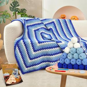 Katech Crochet Kit for Beginners Blanket, Granny Square Crochet Kits for Adults w/Step-by-Step Tutorials Learn to Crocheting Blanket Kit Knitting Kit