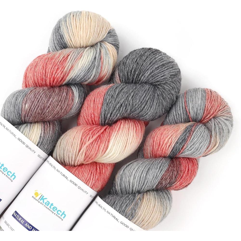 image:imageKatech Gradient Yarn for Crocheting Knitting Color Wool Yarn3x100g 38 Acrylic 52 WoolPerfect for Scarves ShawlsGradient Brown  Orangegradient D