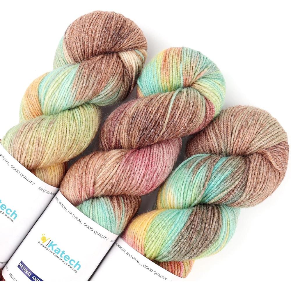 image:imageKatech Gradient Yarn for Crocheting Knitting Color Wool Yarn3x100g 38 Acrylic 52 WoolPerfect for Scarves ShawlsGradient Brown  Orangegradient E