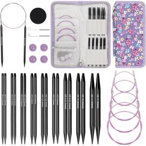 Katech Interchangeable Knitting Needles Set- Circular Knitting Needles Size 2.5, 4, 5, 6, 7, 8, 9, 10,11, Round Knittings Needle with 5 Cable for Beginners & Advanced Knit Sweater Sock, Blanket(4.53IN)