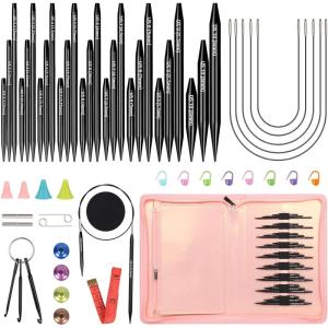 Katech Interchangeable Knitting Needles Set- Circular Knitting Needles Size 2.5, 4, 5, 6, 7, 8, 9, 10,11, Round Knittings Needle with 5 Cable for Beginners & Advanced Knit Sweater Sock, Blanket(2.15& 3.31&4.52IN)