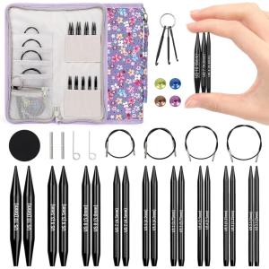 Katech Interchangeable Knitting Needles Set- Circular Knitting Needles Size 2.5, 4, 5, 6, 7, 8, 9, 10,11, Round Knittings Needle with 5 Cable for Beginners & Advanced Knit Sweater Sock, Blanket(2.17in)