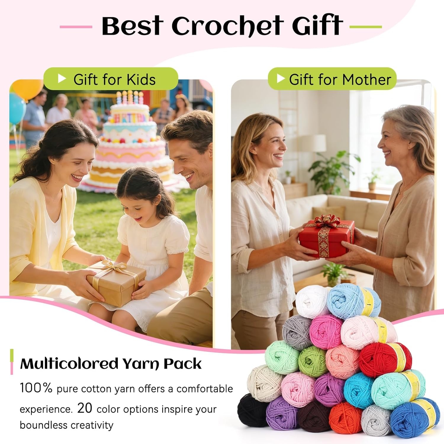 image:imageKatech 20 Small Pure Cotton Yarn for Crocheting of 25g89yd  2 Sport  Soft Baby Yarns for Crafts  Multicolor Yarn Set for Knitting Rainbow Afghan ShawlsStarter Kit for Beginner amp Crocheter