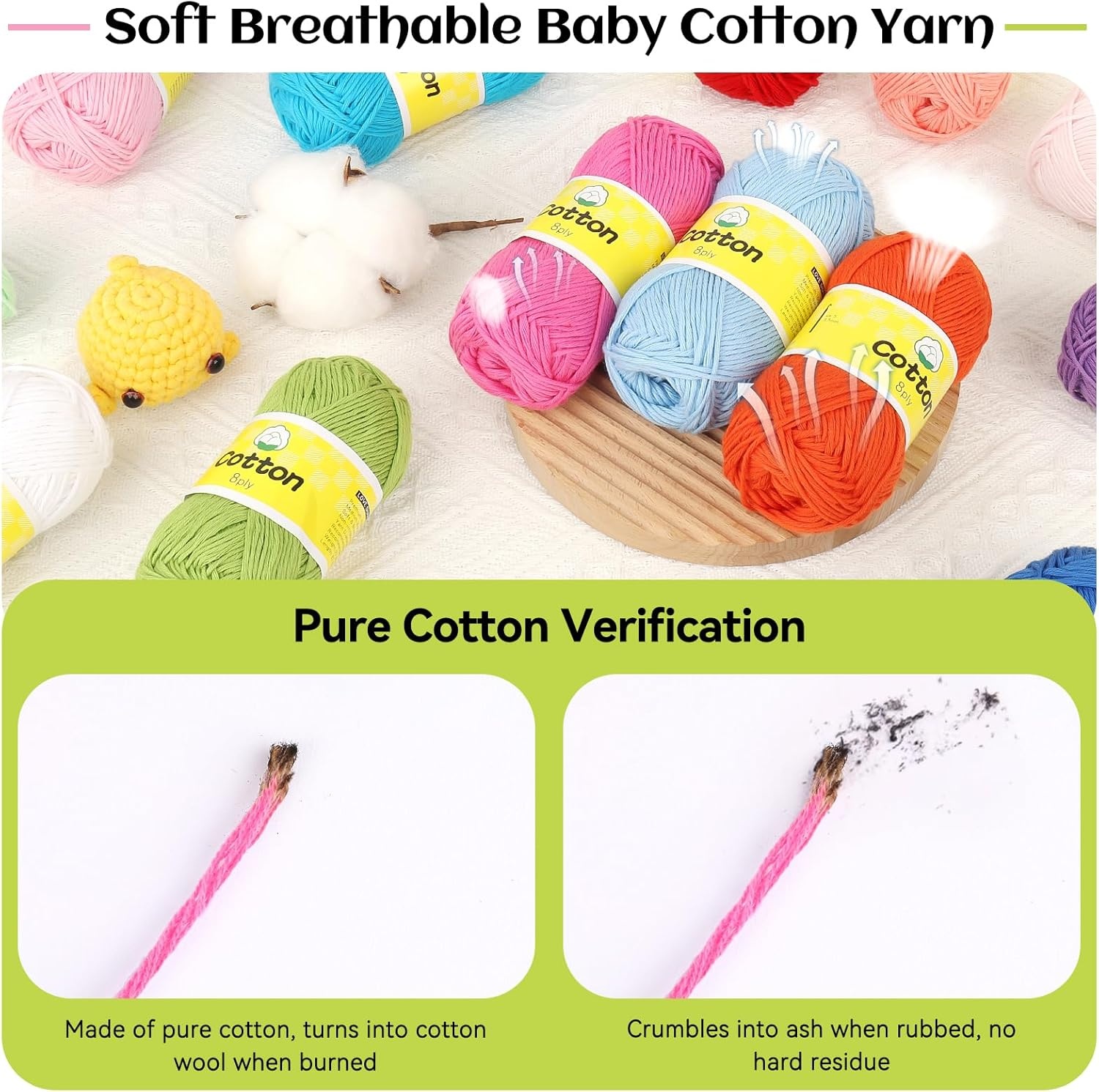 image:imageKatech 20 Small Pure Cotton Yarn for Crocheting of 25g89yd  2 Sport  Soft Baby Yarns for Crafts  Multicolor Yarn Set for Knitting Rainbow Afghan ShawlsStarter Kit for Beginner amp Crocheter