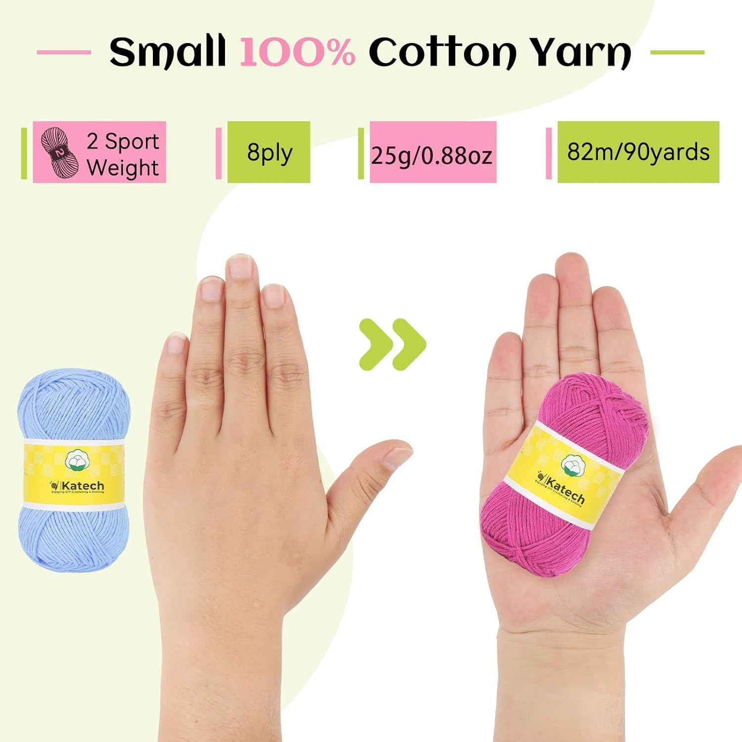 image:imageKatech 20 Small Pure Cotton Yarn for Crocheting of 25g89yd  2 Sport  Soft Baby Yarns for Crafts  Multicolor Yarn Set for Knitting Rainbow Afghan ShawlsStarter Kit for Beginner amp Crocheter