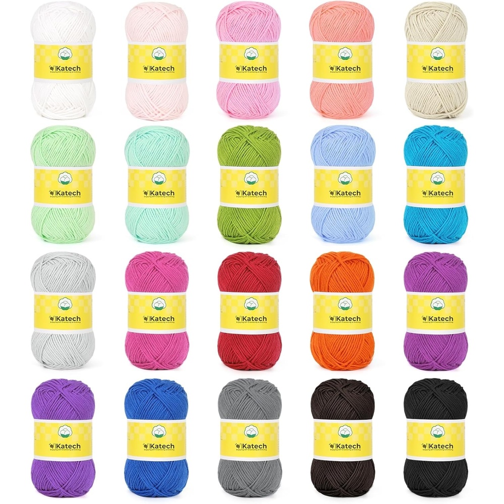 image:imageKatech 20 Small Pure Cotton Yarn for Crocheting of 25g89yd  2 Sport  Soft Baby Yarns for Crafts  Multicolor Yarn Set for Knitting Rainbow Afghan ShawlsStarter Kit for Beginner amp Crocheter