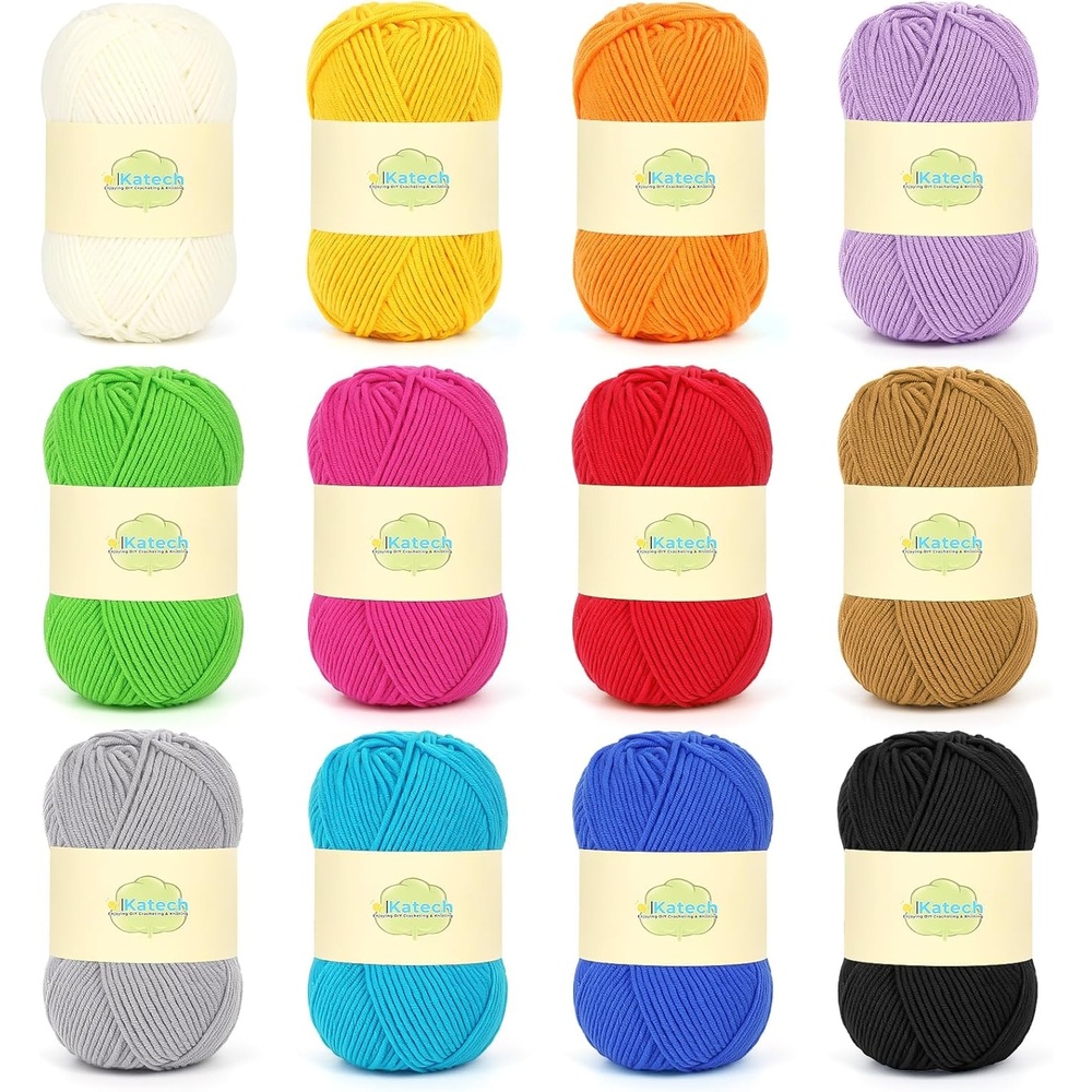 image:imageKatech Soft Cotton Yarn for Crocheting1250g147yd 60 Cotton 40 Acrylic3 DKLight No SplitSuper Smooth Milk Cotton Yarns for Granny Square Punch NeedleMulticolor Yarn Set for Beginners Baby