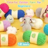 Katech Soft Cotton Yarn for Crocheting-12*50g/147yd, 60% Cotton 40% Acrylic-3 DK(Light), No Split-Super Smooth Milk Cotton Yarns for Granny Square, Punch Needle-Multicolor Yarn Set for Beginners, Baby