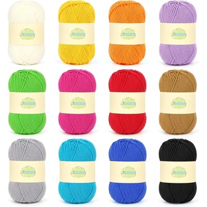 Katech Soft Cotton Yarn for Crocheting-12*50g/147yd, 60% Cotton 40% Acrylic-3 DK(Light), No Split-Super Smooth Milk Cotton Yarns for Granny Square, Punch Needle-Multicolor Yarn Set for Beginners, Baby